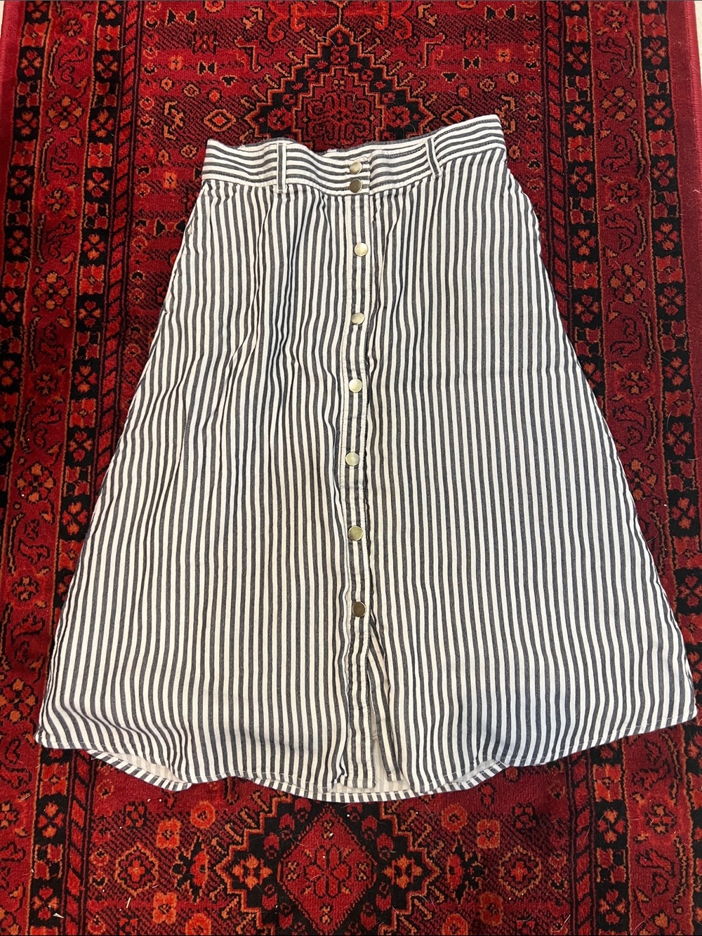 Gray & white striped midi skirt